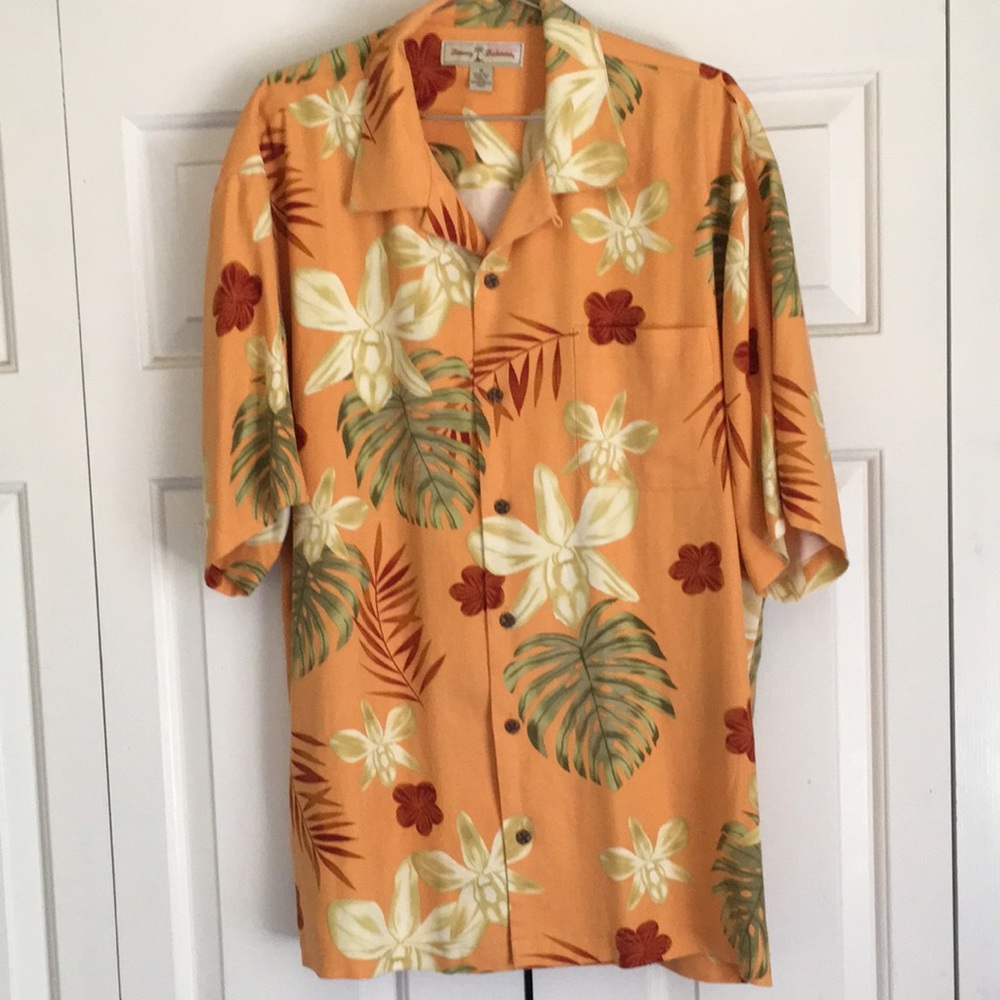 Tommy Bahama Orange Floral Casual Button Down Shirt